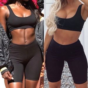 EUC Fashion Nova 2 Piece Bondoc Biker Short Set with Crop Top Black Small